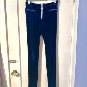 Blue Velvet Pants with Zipper Detail